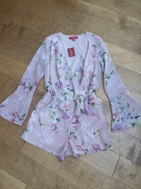 NWT Guess Pink Floral Wrap Romper